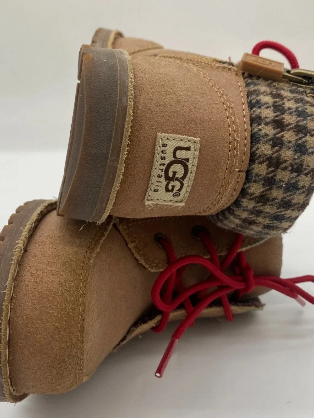 UGG Orin Toddler Brown Suede Boots with Red Laces
